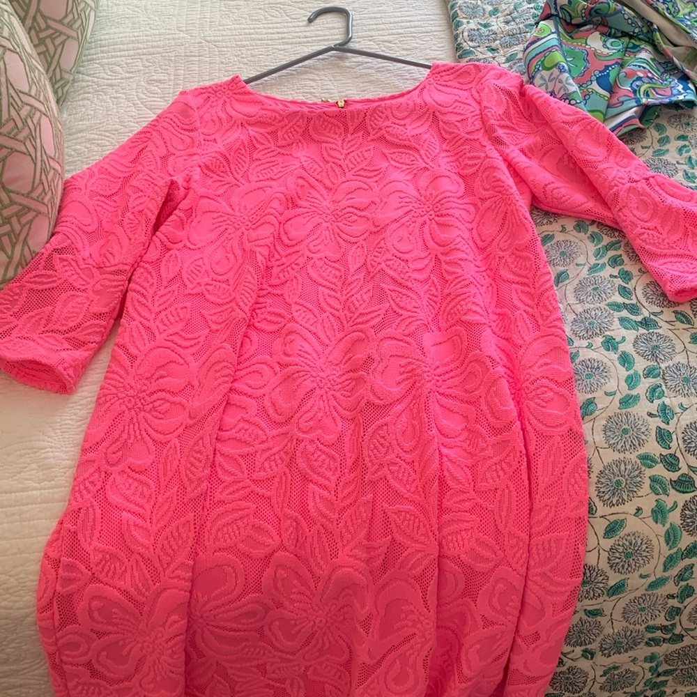 Lilly Pulitzer Hot Pink Shift Dress with bell sleeves